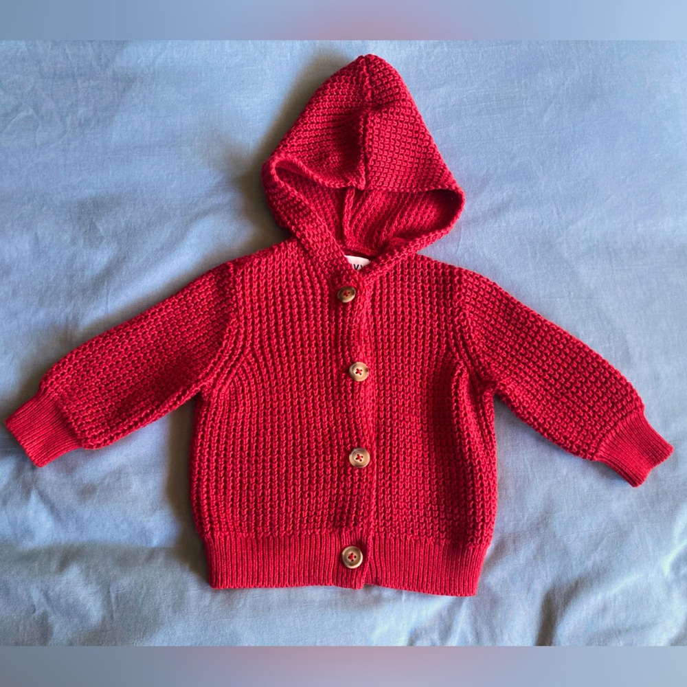 NWOT Old Navy unisex button-front thermal-knit hoodie for baby, red 3-6m & 6-12m